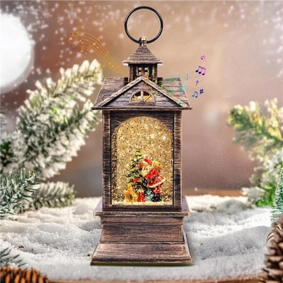 🎄 Musical Christmas Snow Globe Lantern – Swirling Glitter & Festive Holiday Dec - Picture 1 of 8